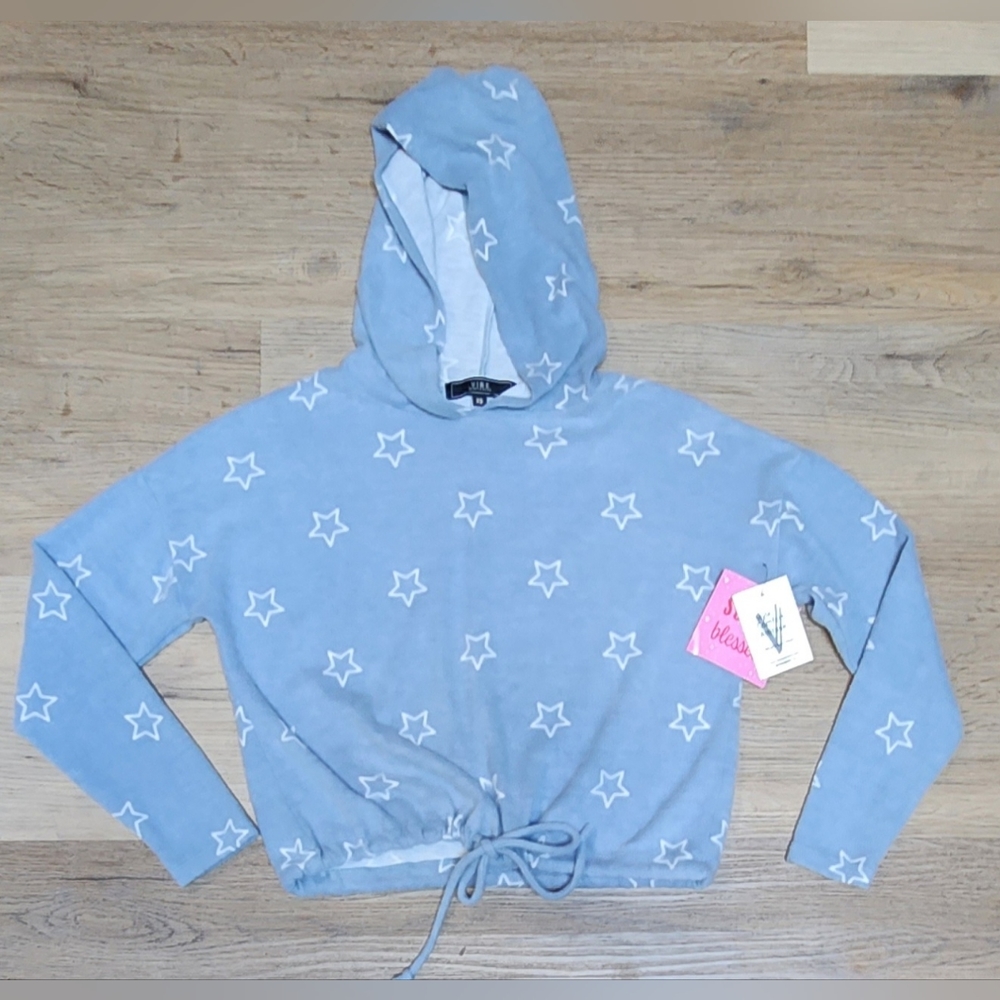 NWT Girls Junior VIBE Blue w/ White Star Print Pullover Hoodie sz XS ~ BIN A